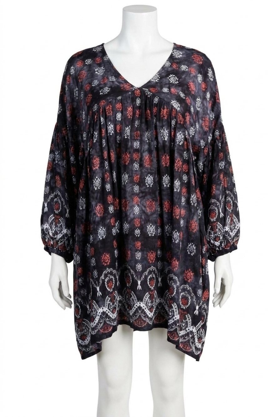 NEW VELZERA baby doll bohemian peasant mini dress in black